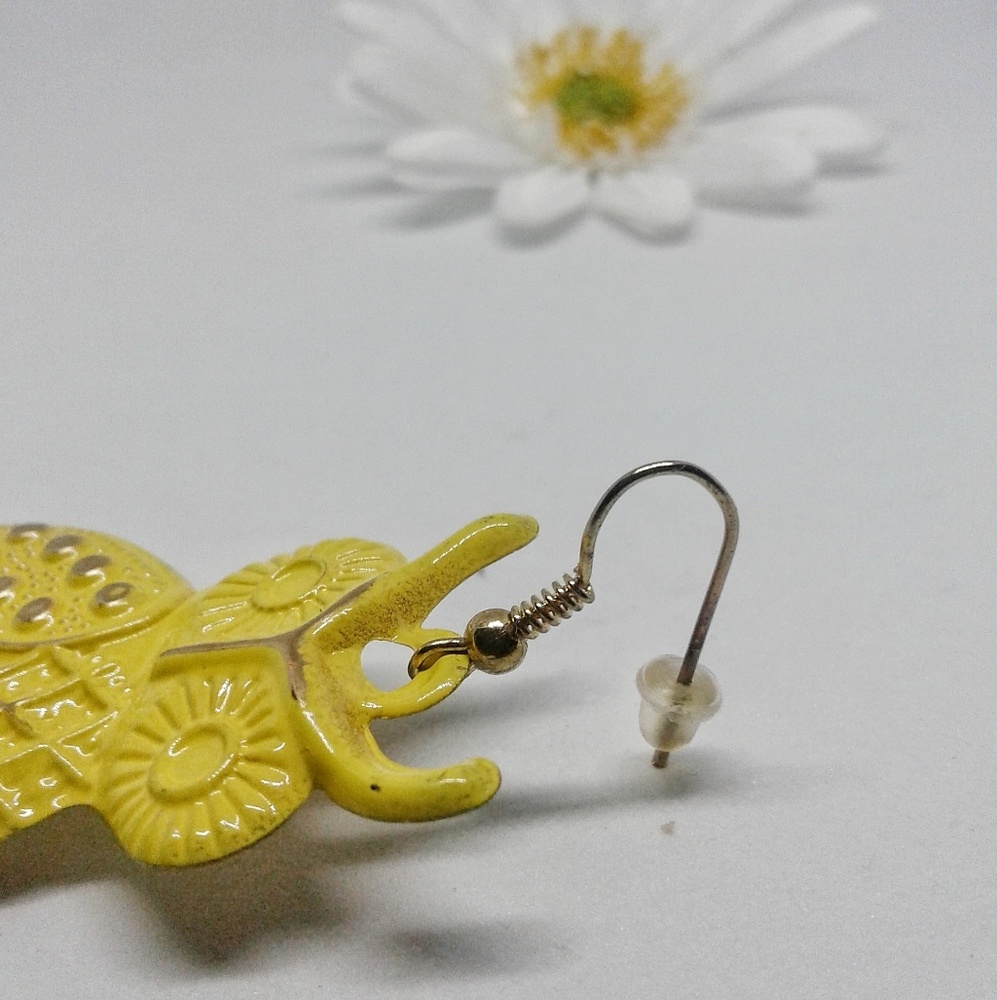 Handmade Rustic Owl Yellow Earrings( Made In Spain - Picture 3 of 4